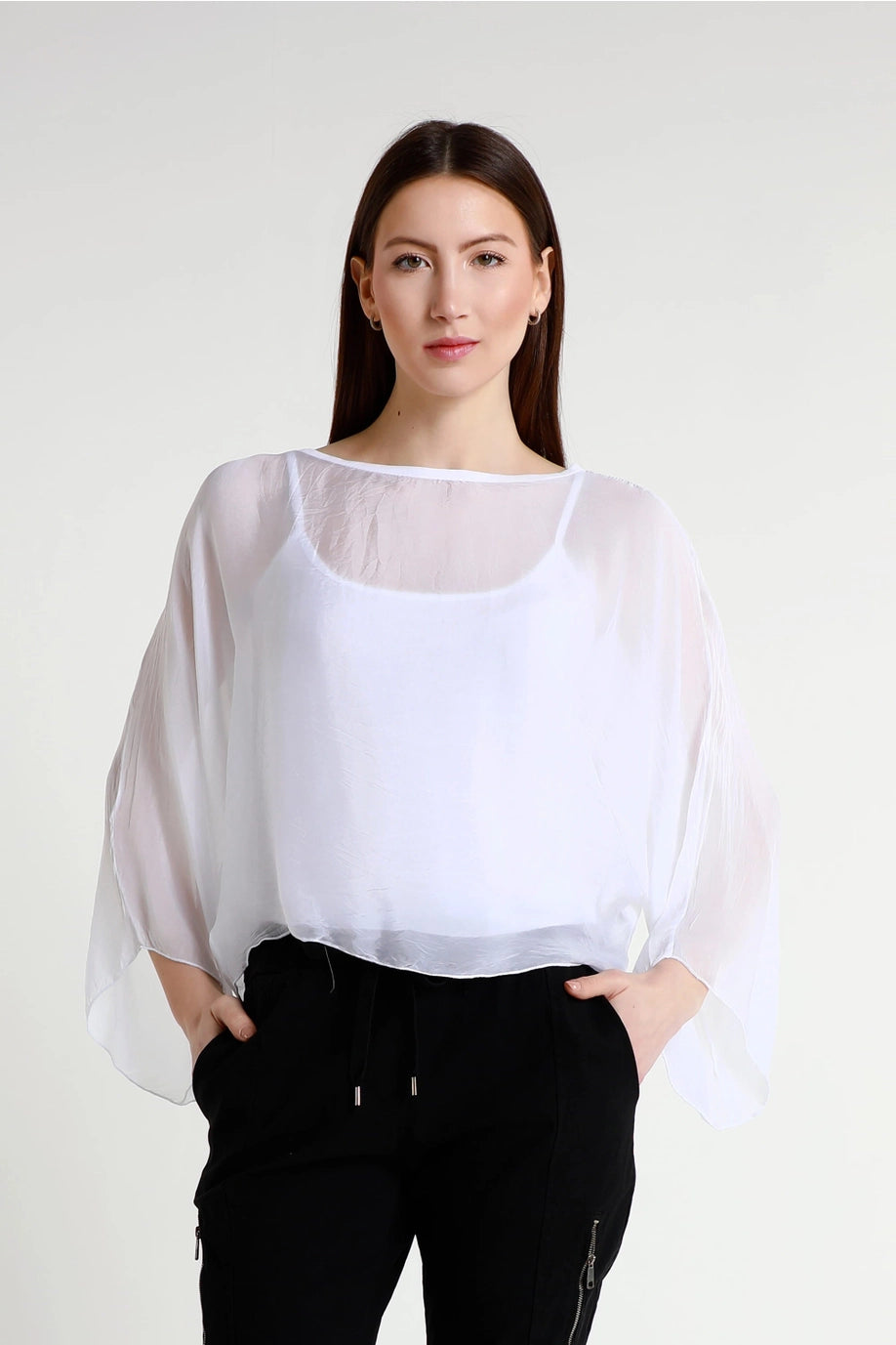Sofita 3/4 Sleeve Cropped Silk Caftan