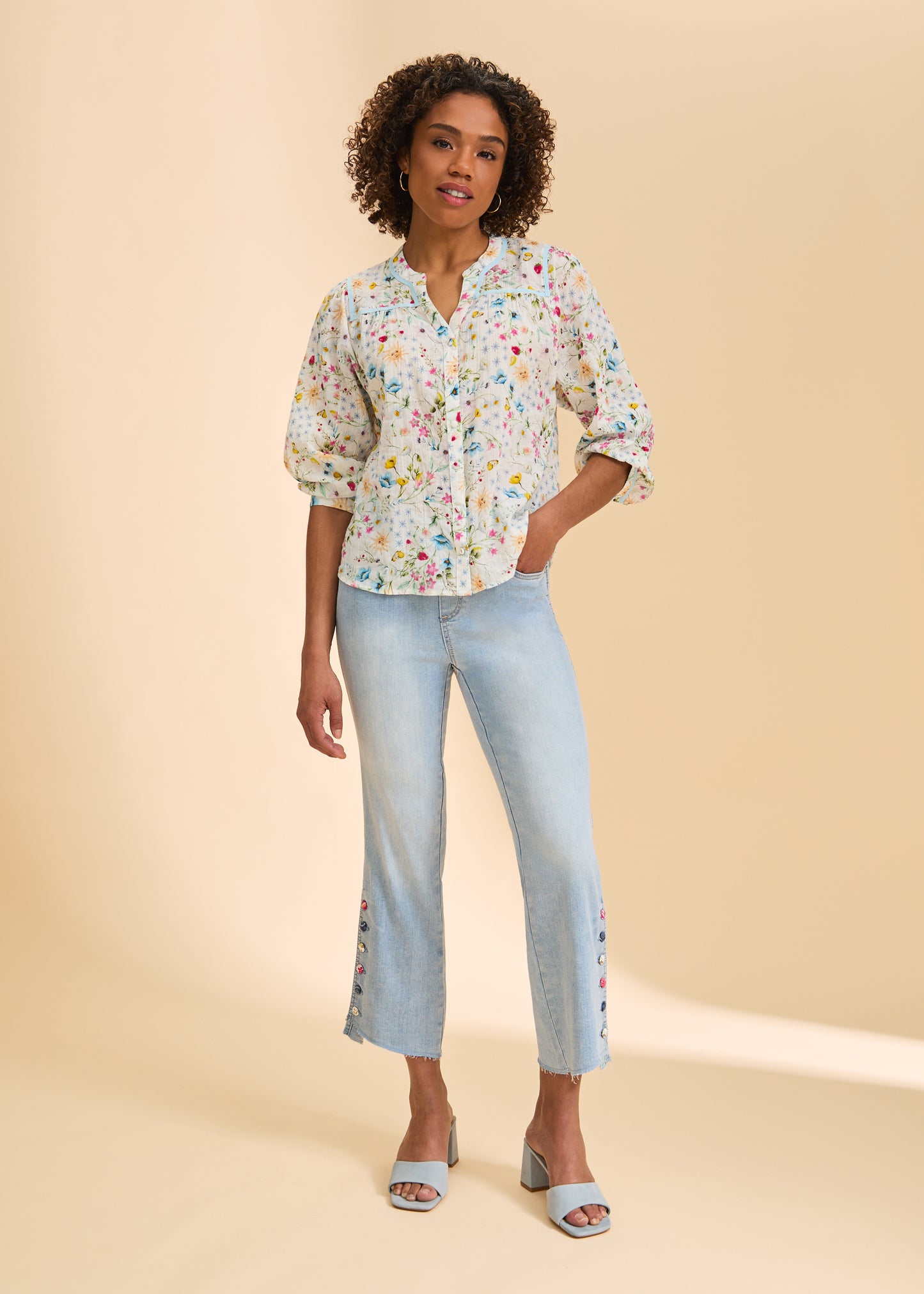 3/4 Sleeve Floral Blouse