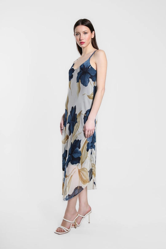 Rachel Iris Print Silk Midi