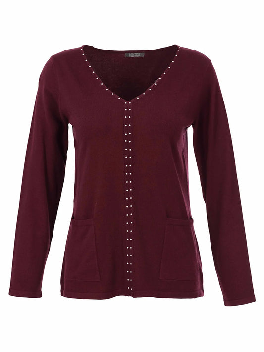 V-Neck Sweater with Studs