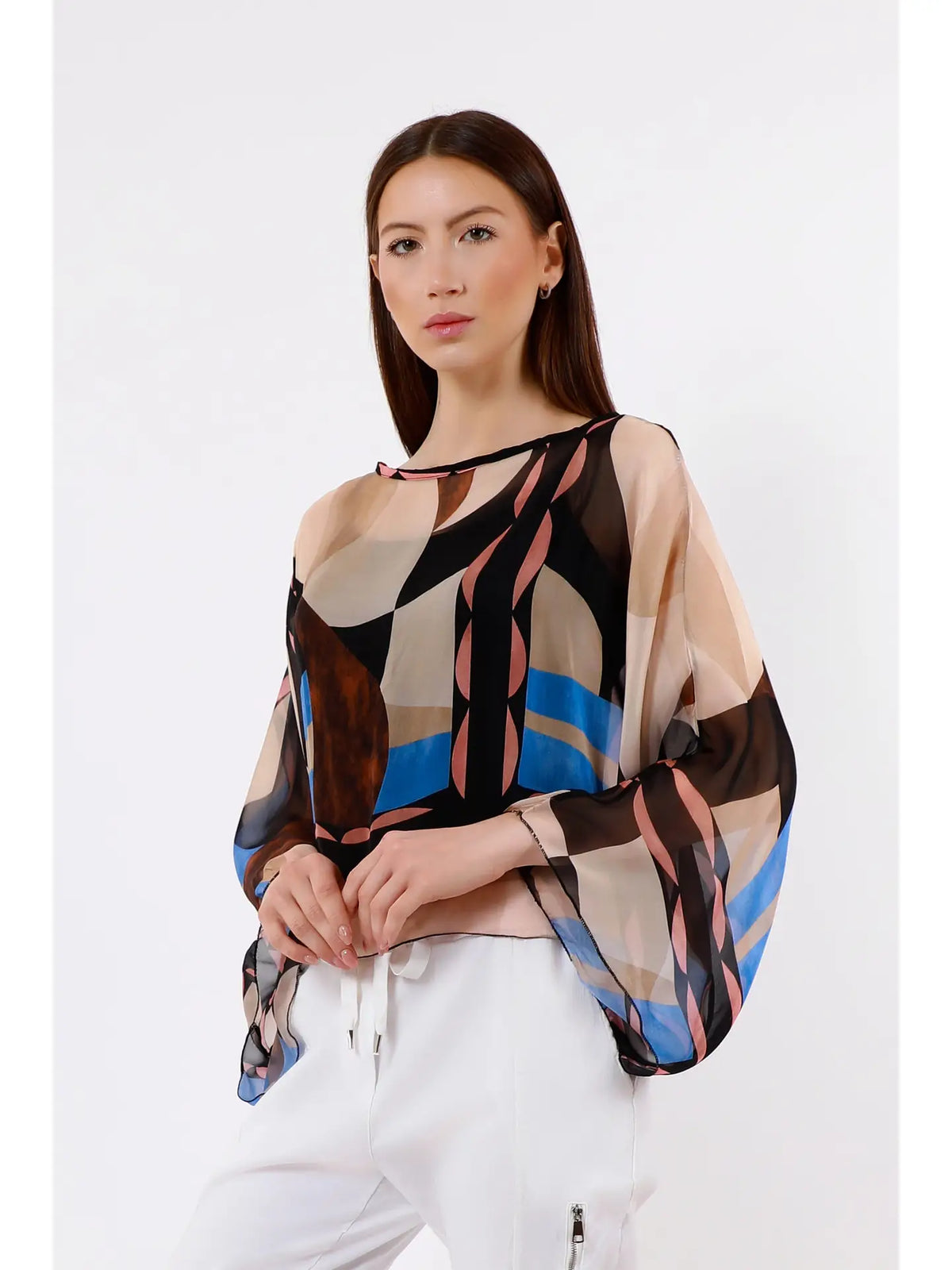 Sofita Modernism 3/4 Sleeve Cropped Silk Caftan