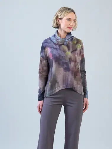 Watercolor Print Cozy Turtleneck