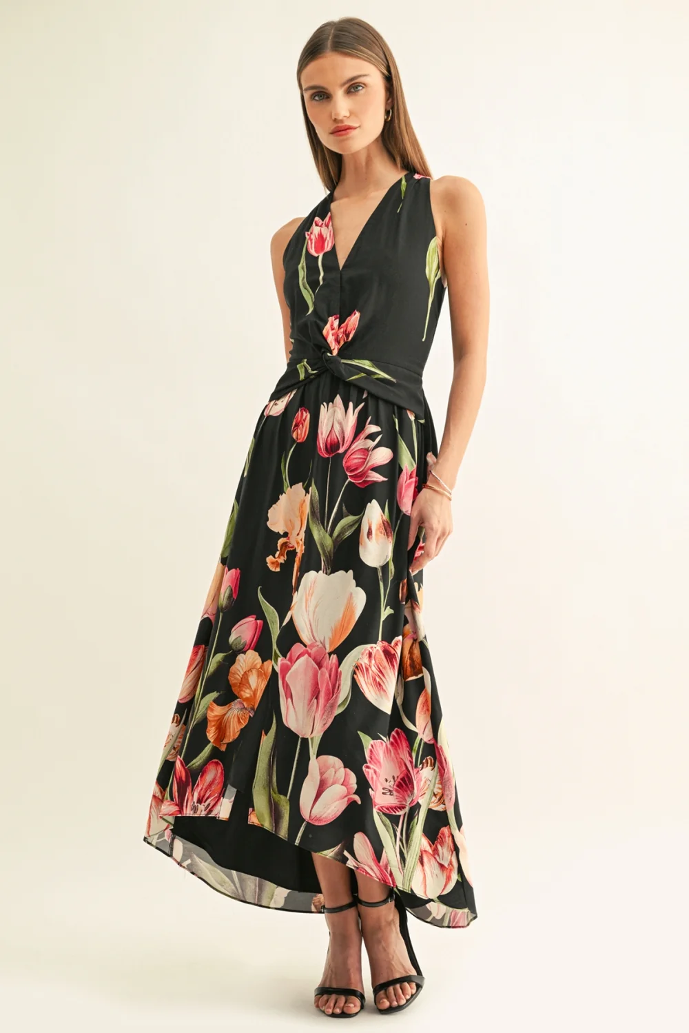 Aliyah Twister Halter High Low Maxi Dress