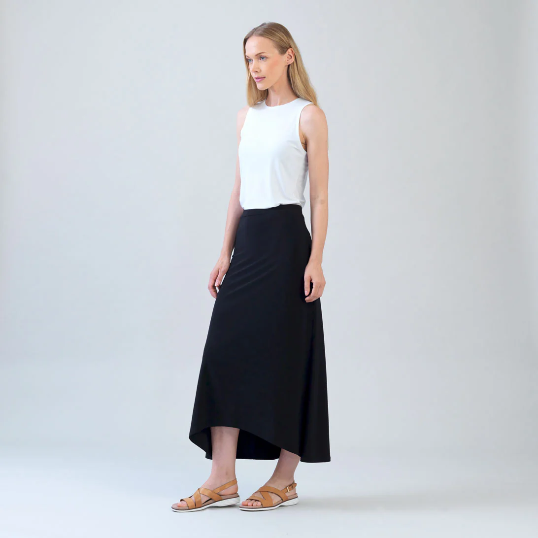 Cascade Drape Hi-Low Maxi Skirt