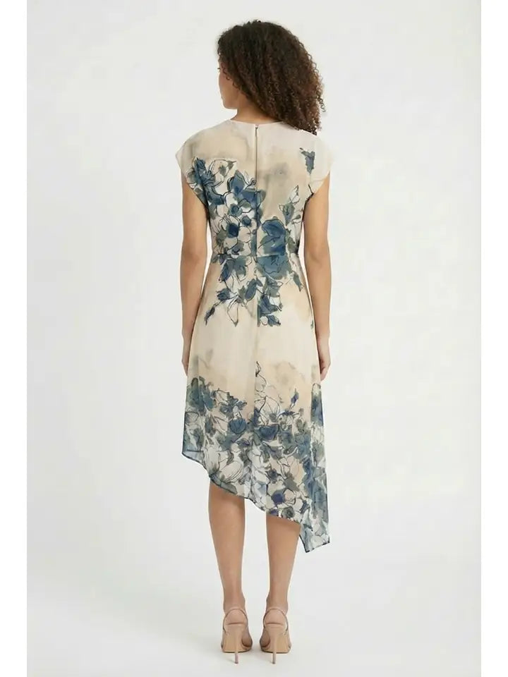 Asymmetrical Cap Sleeve Floral Dress