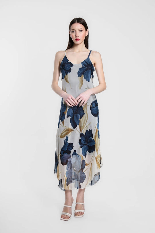 Rachel Iris Print Silk Midi