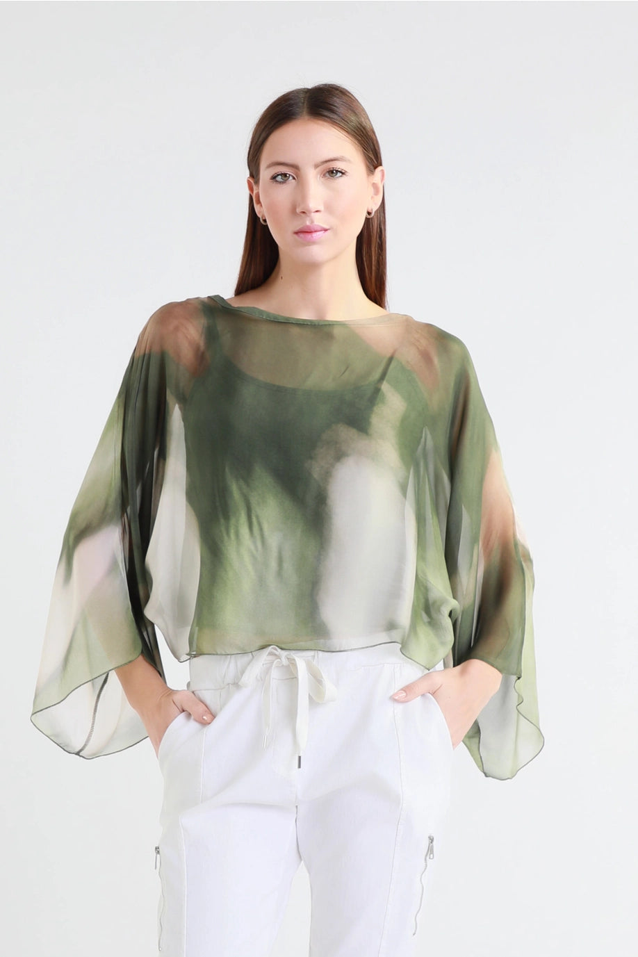 Sofita Abstract Cropped Silk Kaftan