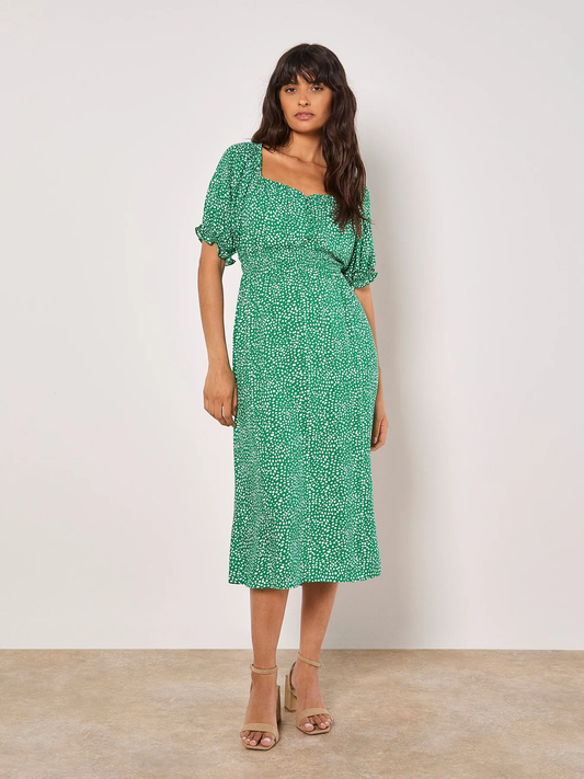Milkmaid Midi Spot Printed Dress