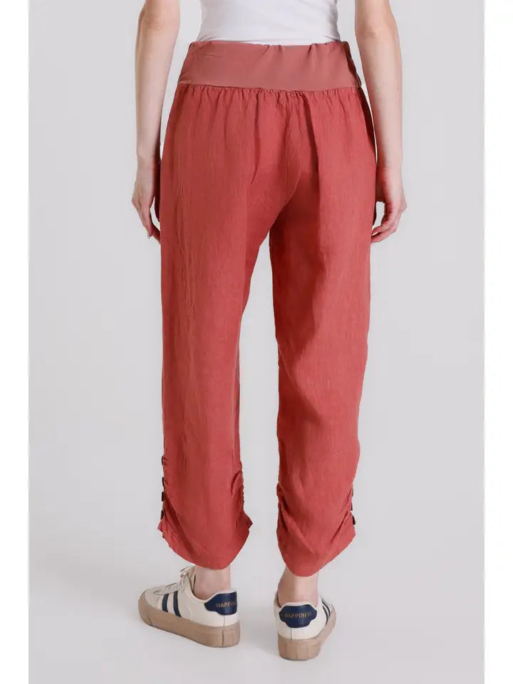 Georgia Side Ruche Linen Pant