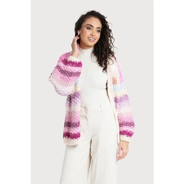 Rainbow Knitted Cardigan - Pastel Pink