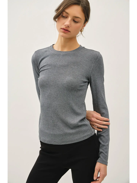 Ribbed Crew Neck Long Sleeve Top