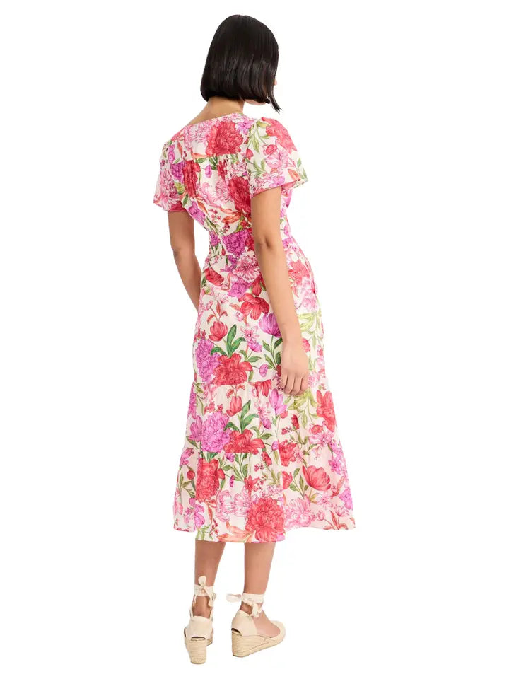 Tiered Midi Dress with Flutter Sleeves