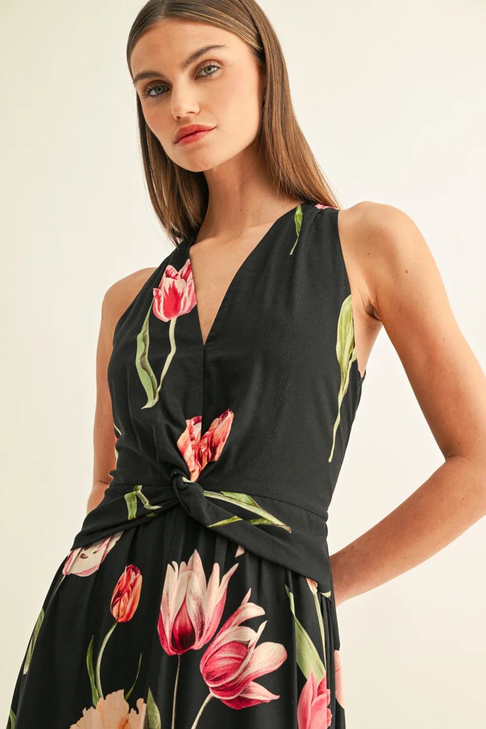 Aliyah Twister Halter High Low Maxi Dress