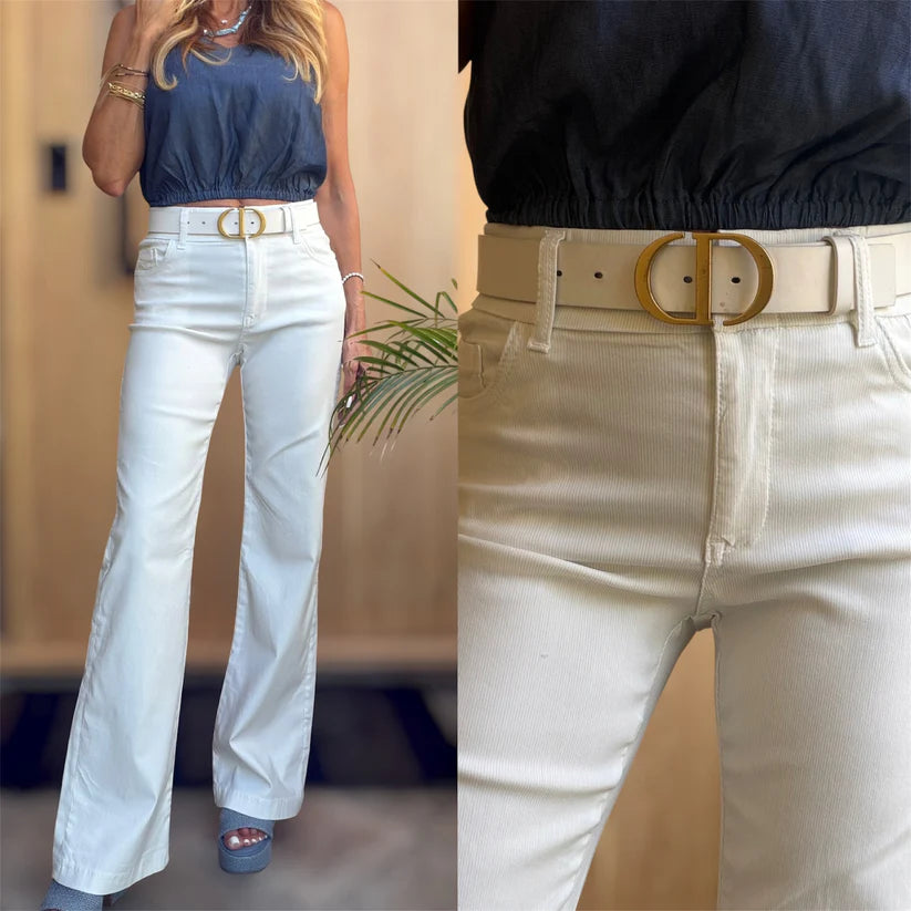 Amy Flare Pants - White Stripe