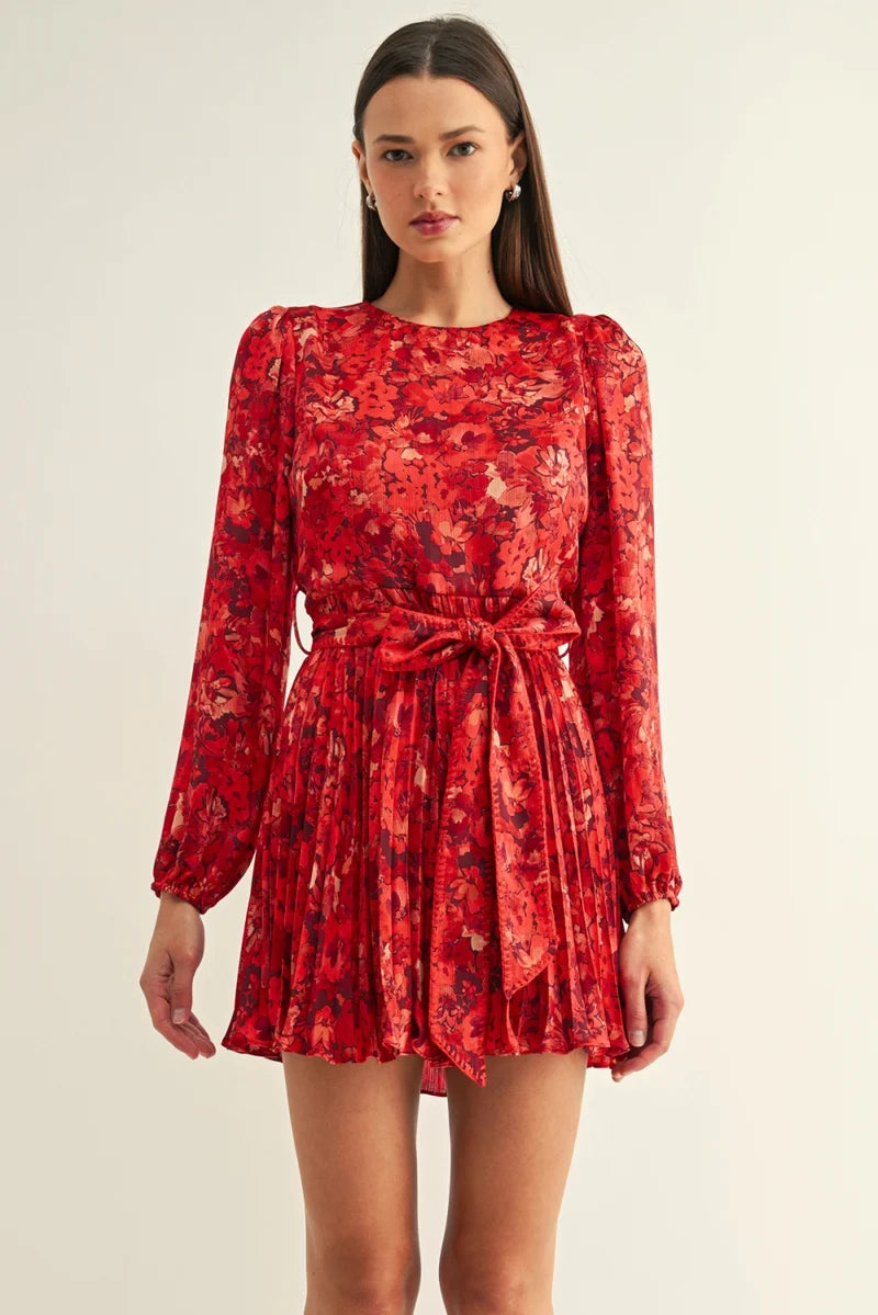 Bailey Pleated Long Sleeve Mini Dress