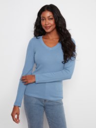Tencel Rib V-Neck Long Sleeve Top