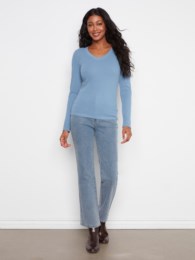 Tencel Rib V-Neck Long Sleeve Top
