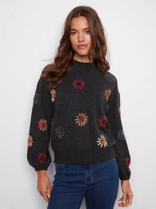 Mock Neck Sweater with Embroidery