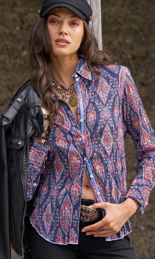 Crinkle Blouse Indigo Navajo