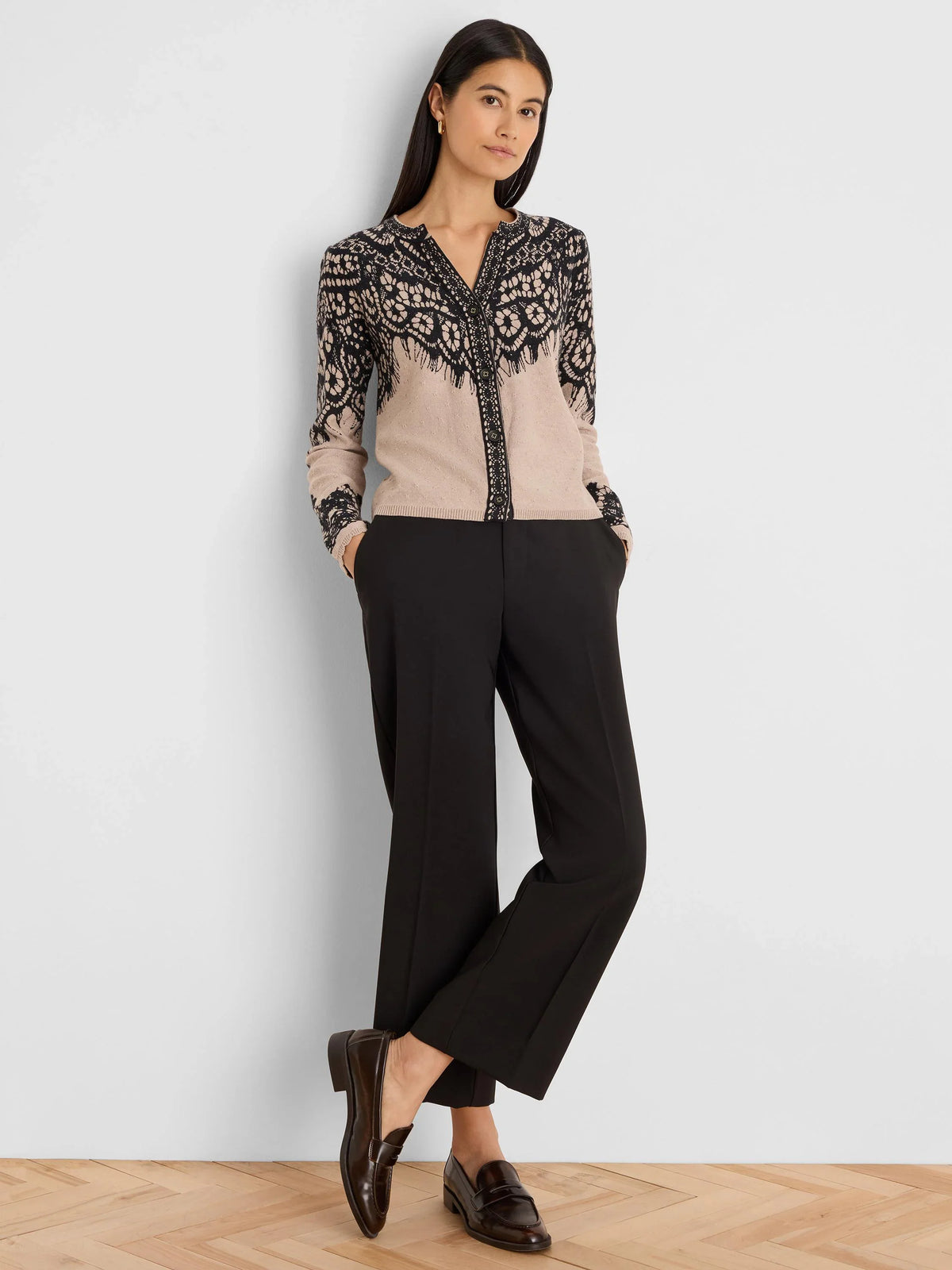Placed Lace Print Cardigan