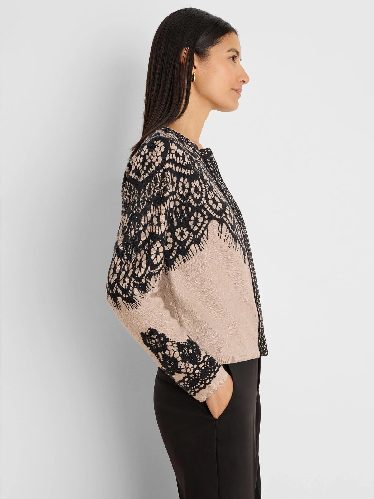 Placed Lace Print Cardigan