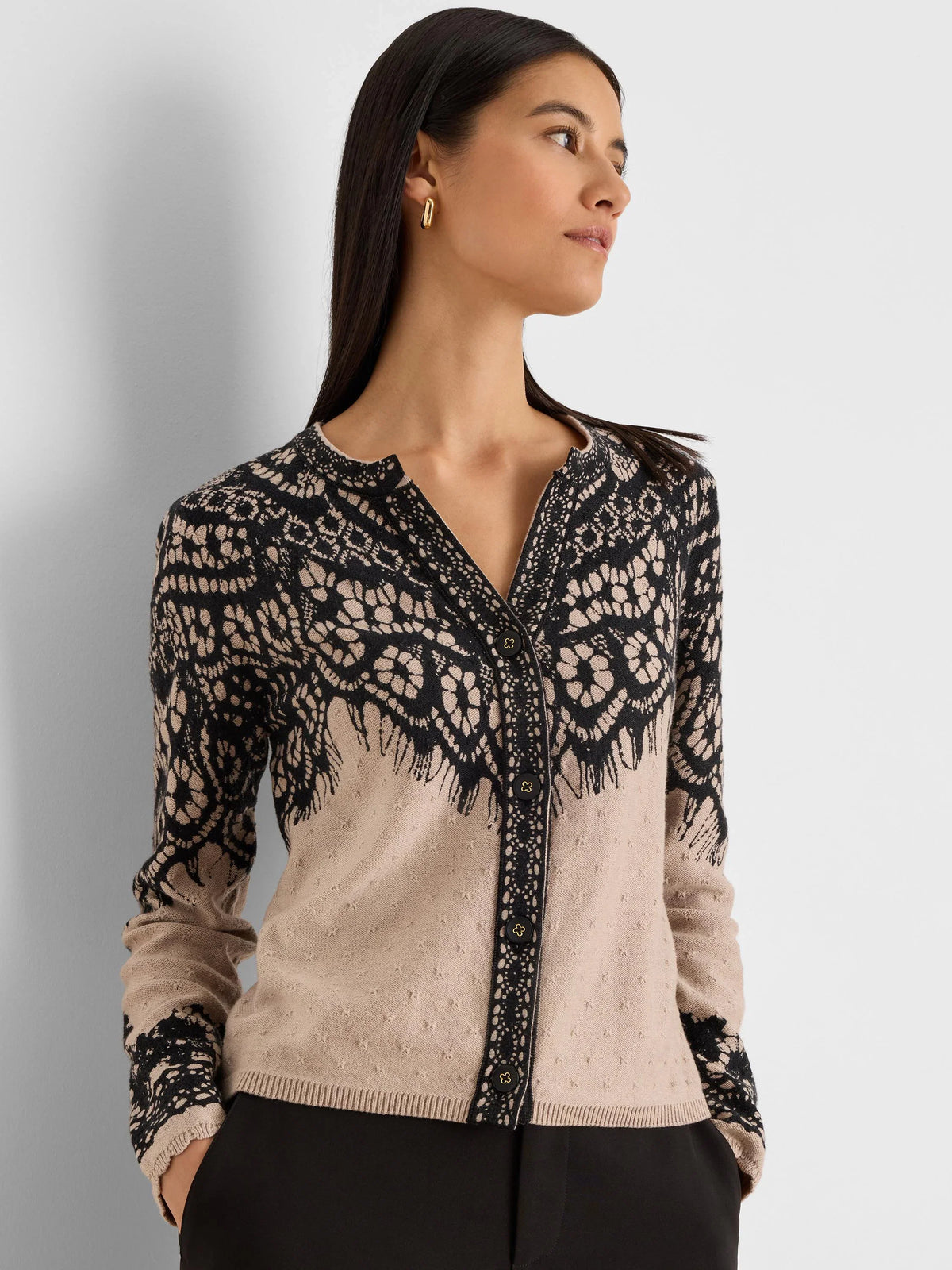 Placed Lace Print Cardigan