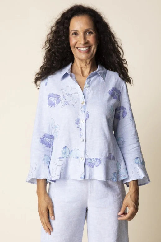 Linen Floral Flounce Shrit