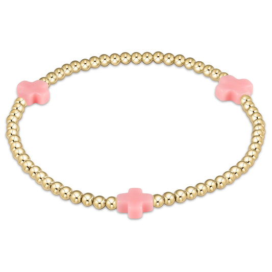 Signature Cross 3mm Gold Bracelet - Pink