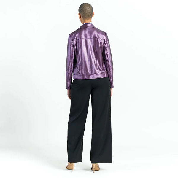 Liquid Sheen Moto Jacket - Plum