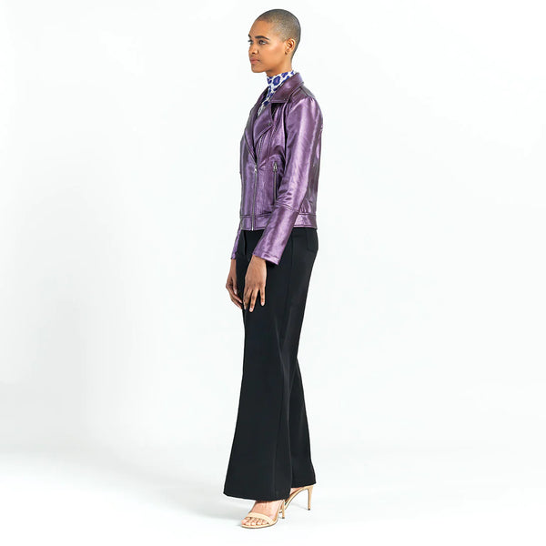 Liquid Sheen Moto Jacket - Plum