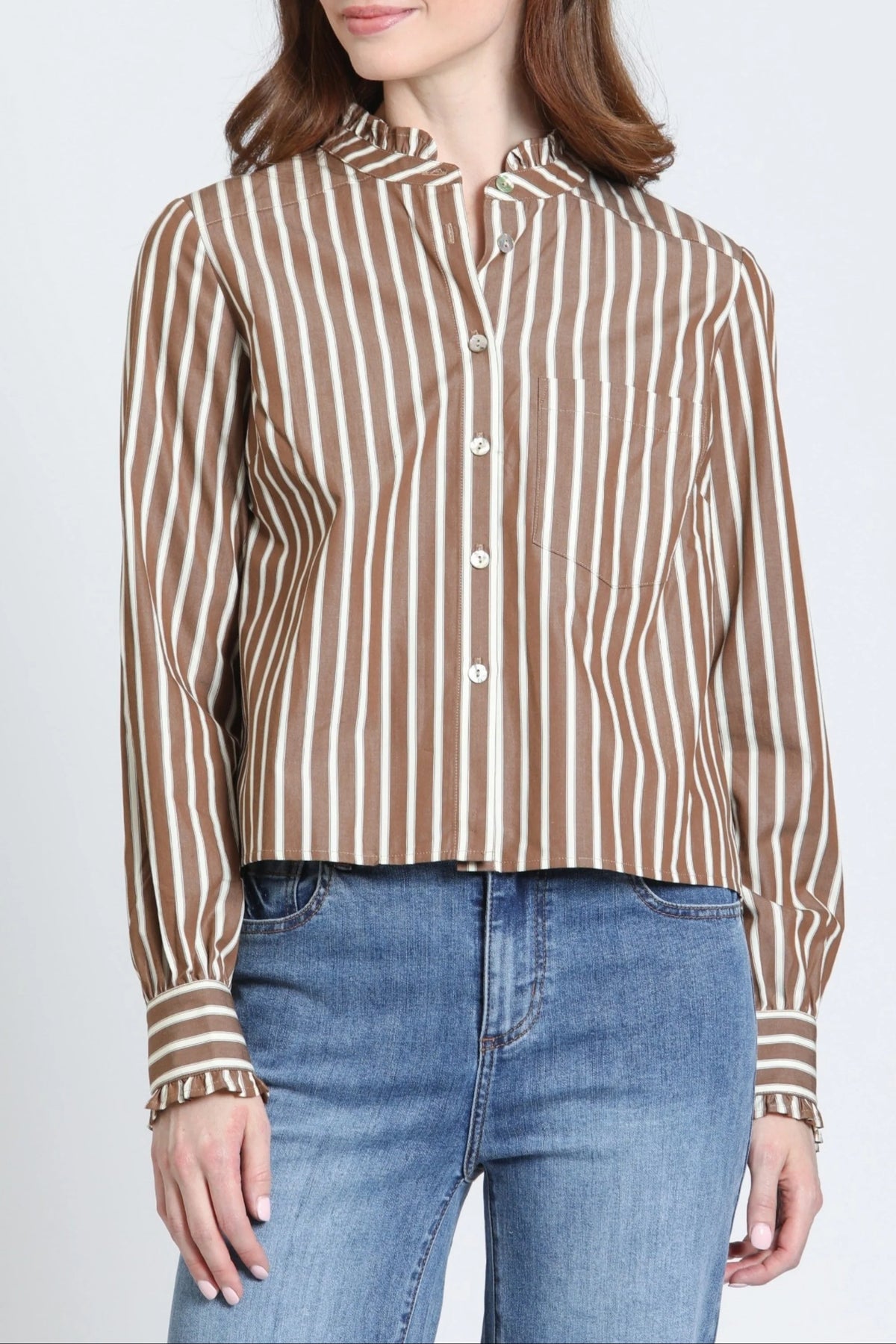 Cropped Shirt with Ruffle Detail