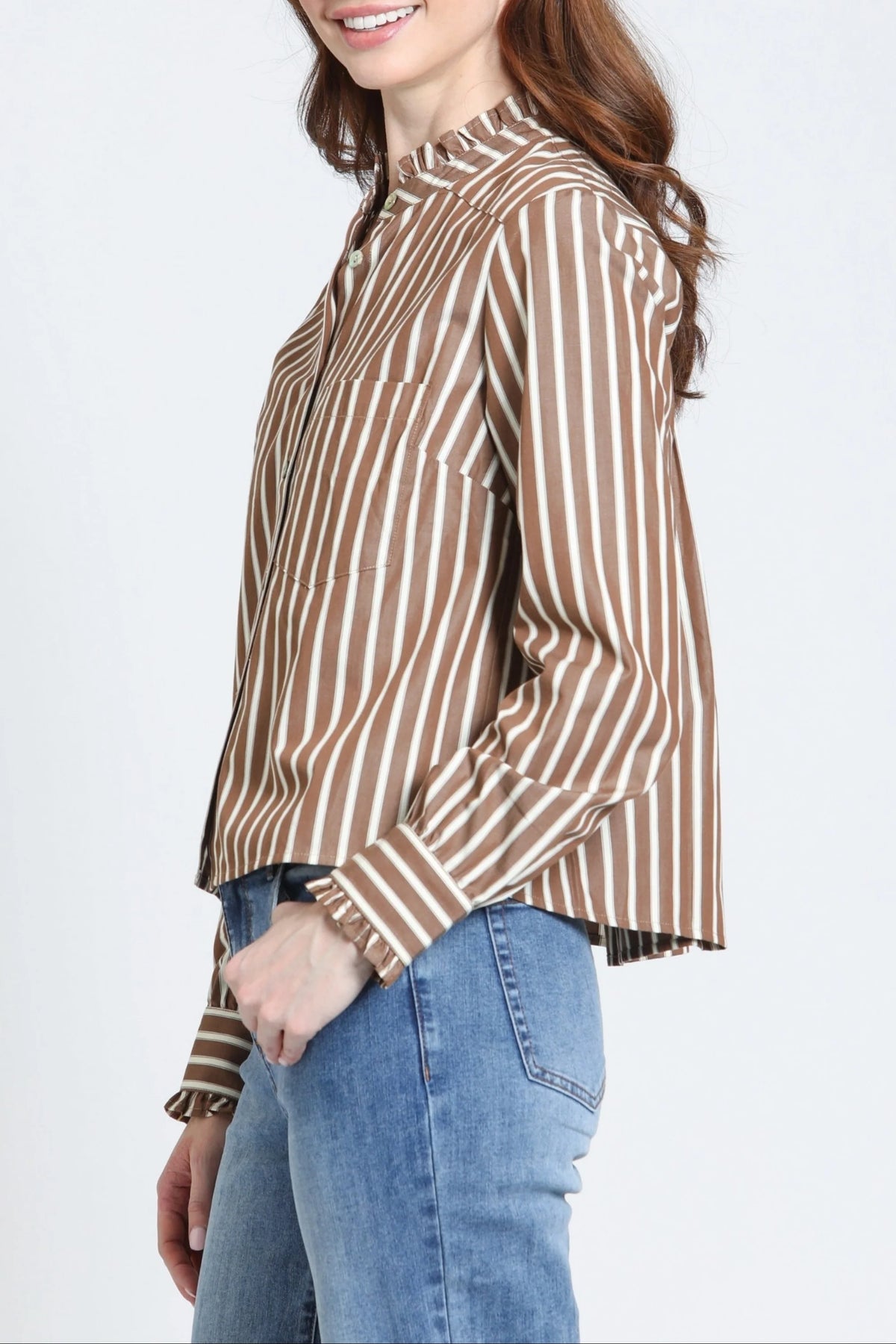 Cropped Shirt with Ruffle Detail