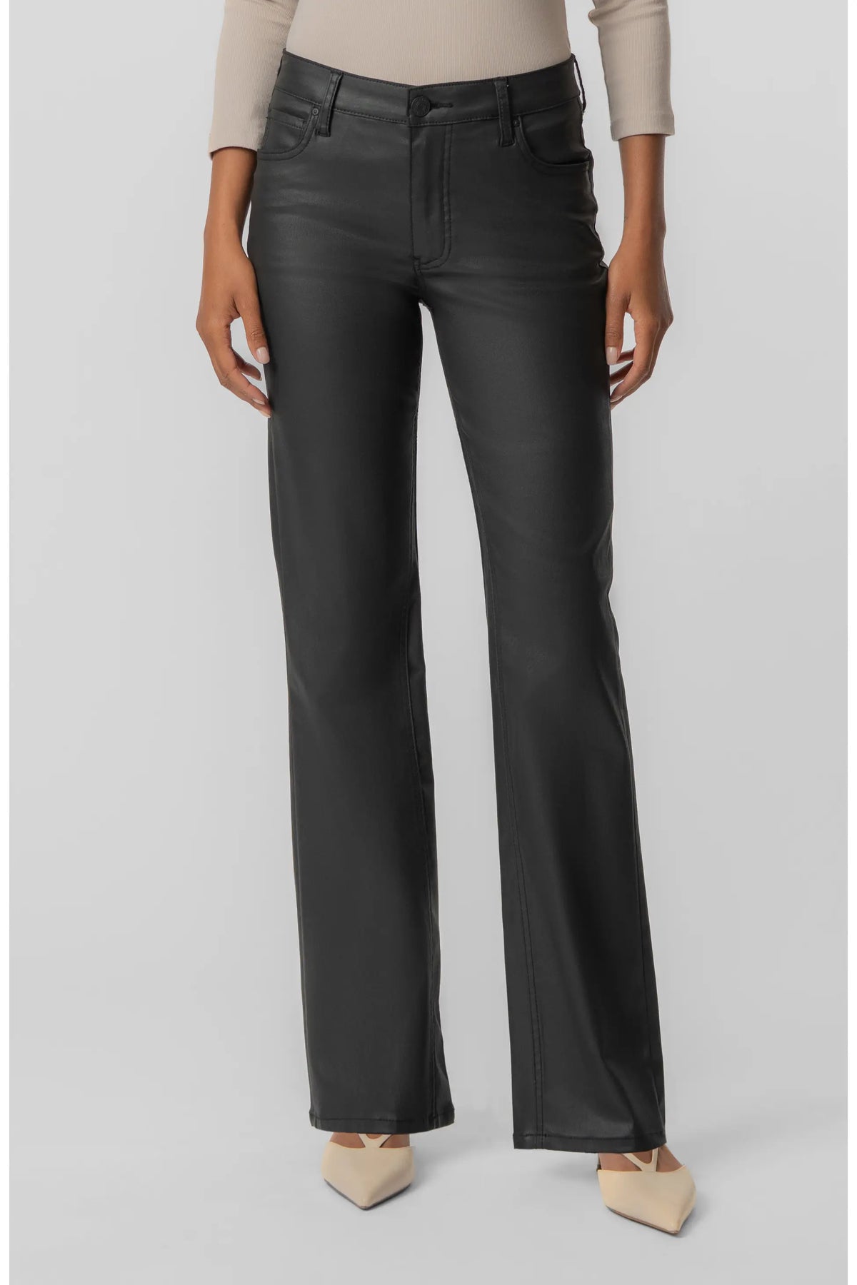 Kelly Coated High Rise Kick Flare Pants