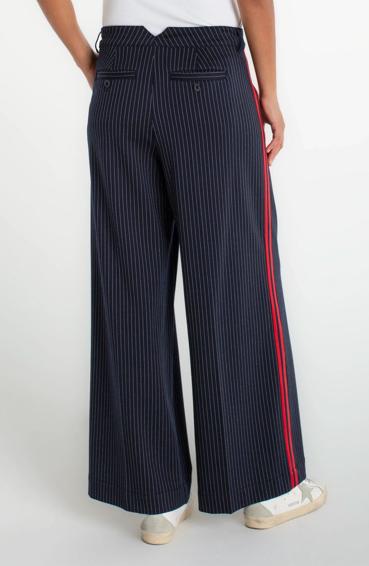 Wide Leg Pleated Trouser with Side Stripe