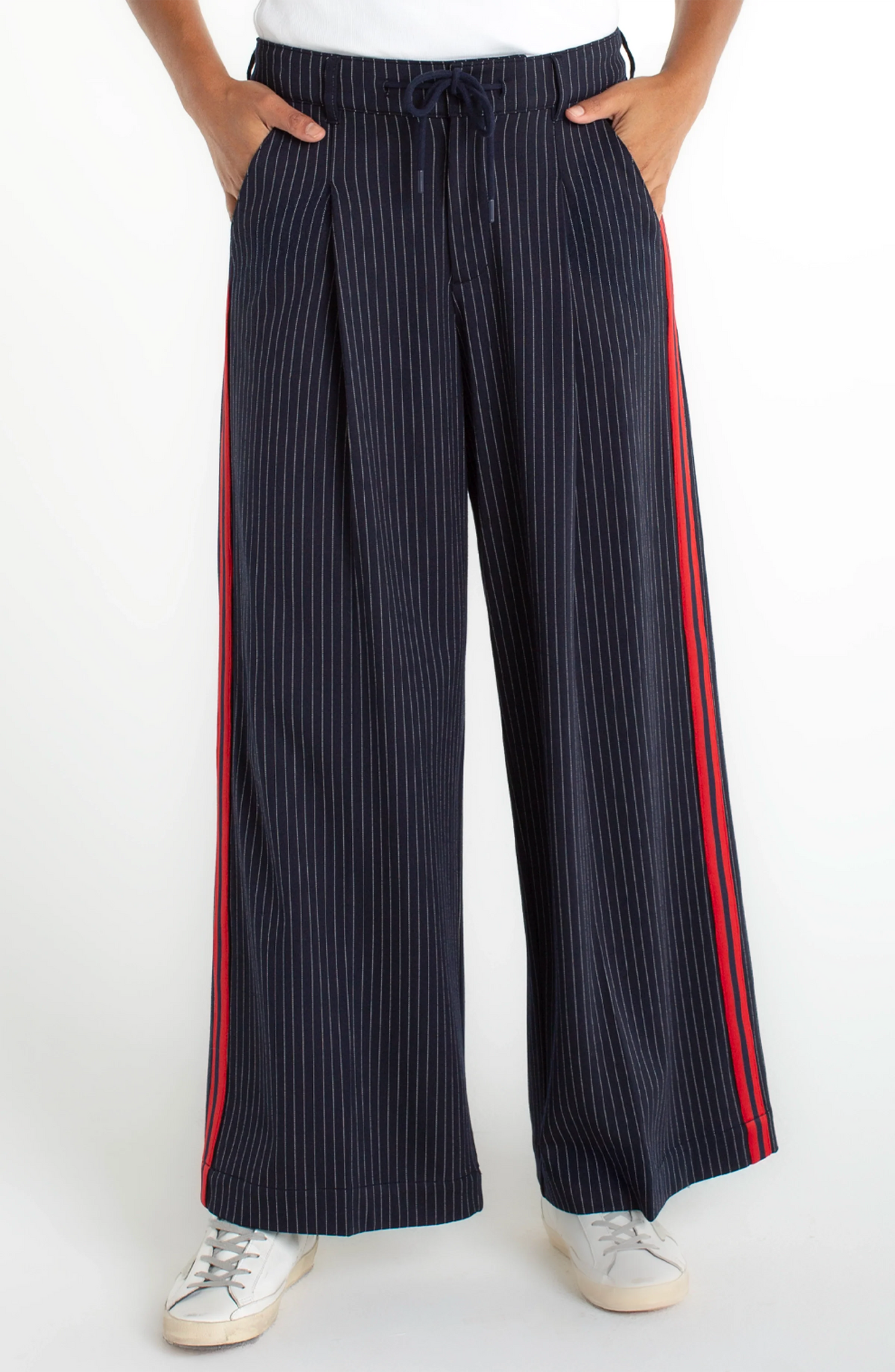 Wide Leg Pleated Trouser with Side Stripe