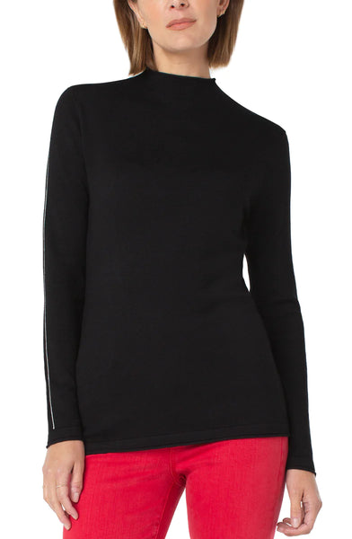 Mock Neck Rolled Hem Long Sleeve Sweater
