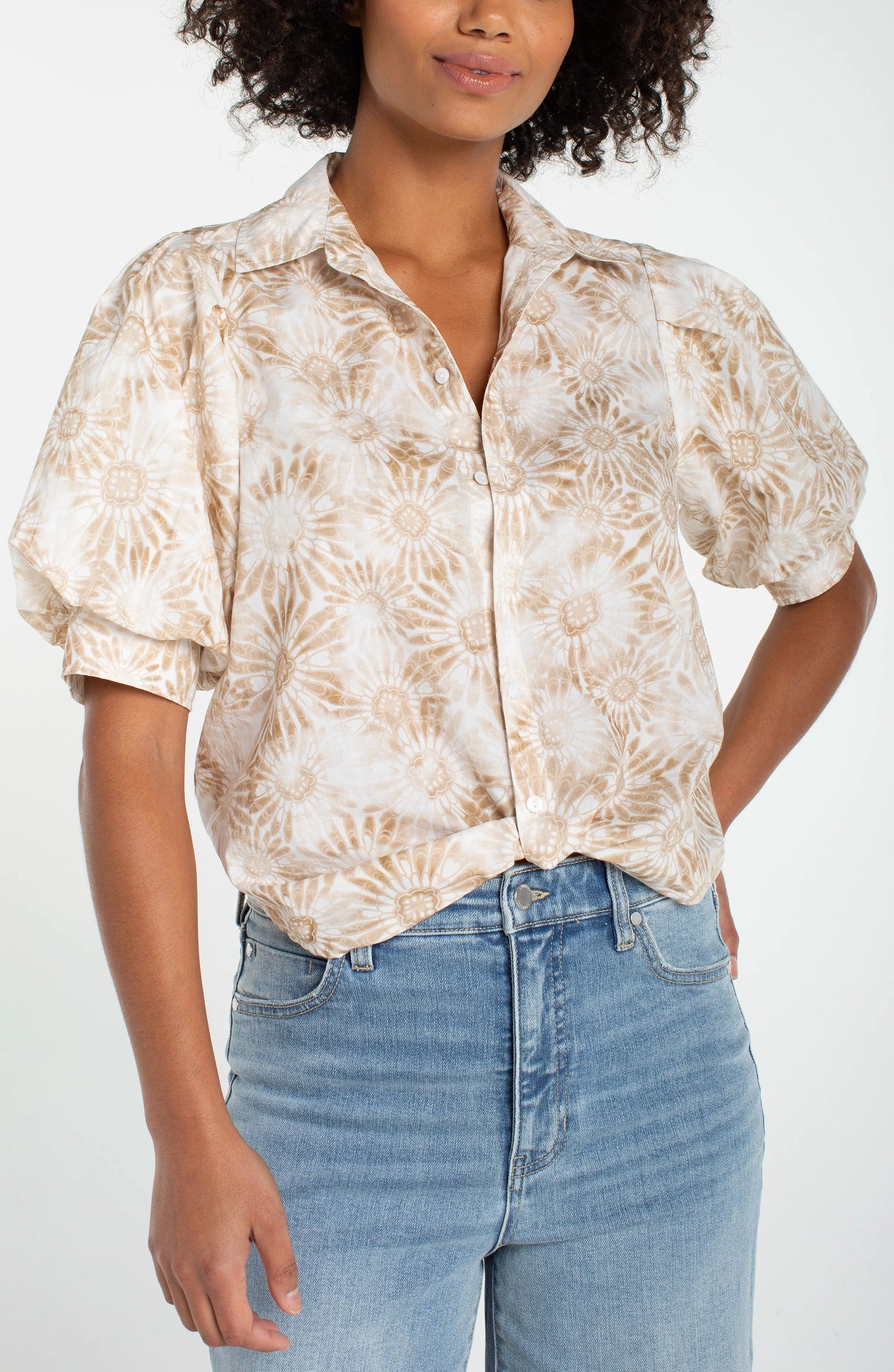 Puff Sleeve Button Front Top