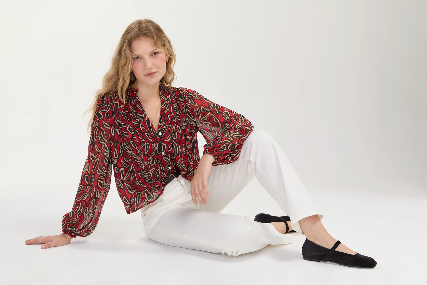 Long Sleeve Blouse with Pintucks