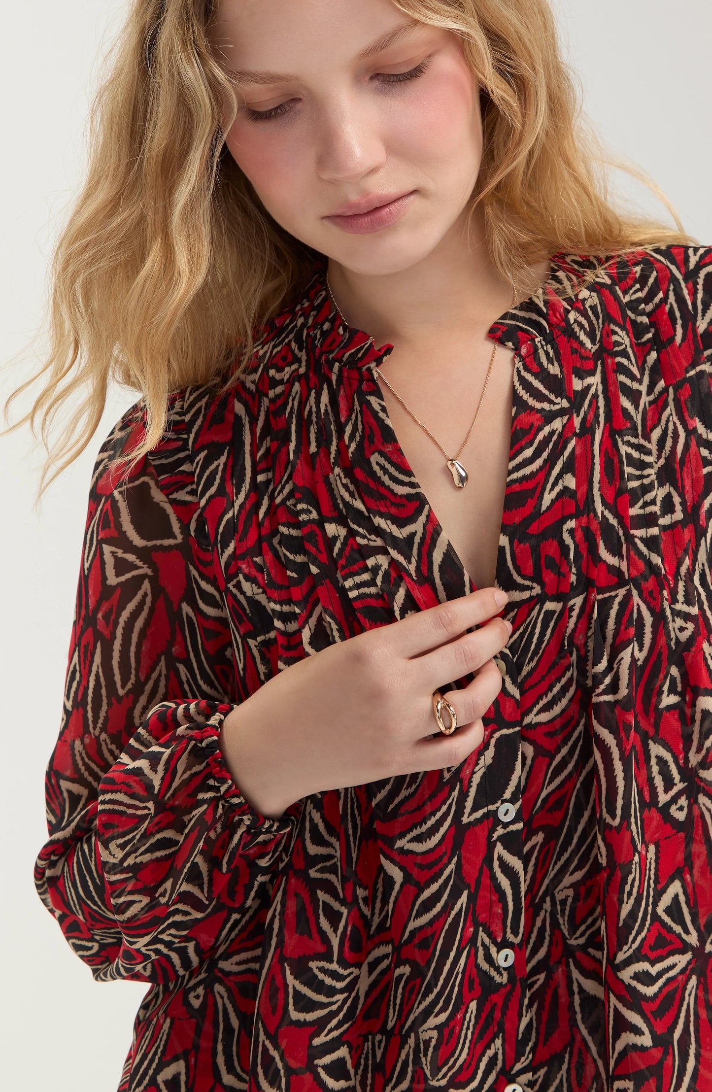 Long Sleeve Blouse with Pintucks
