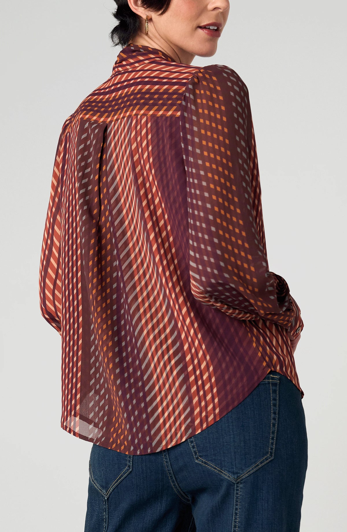 Long Sleeve Woven Blouse with Neck Tie