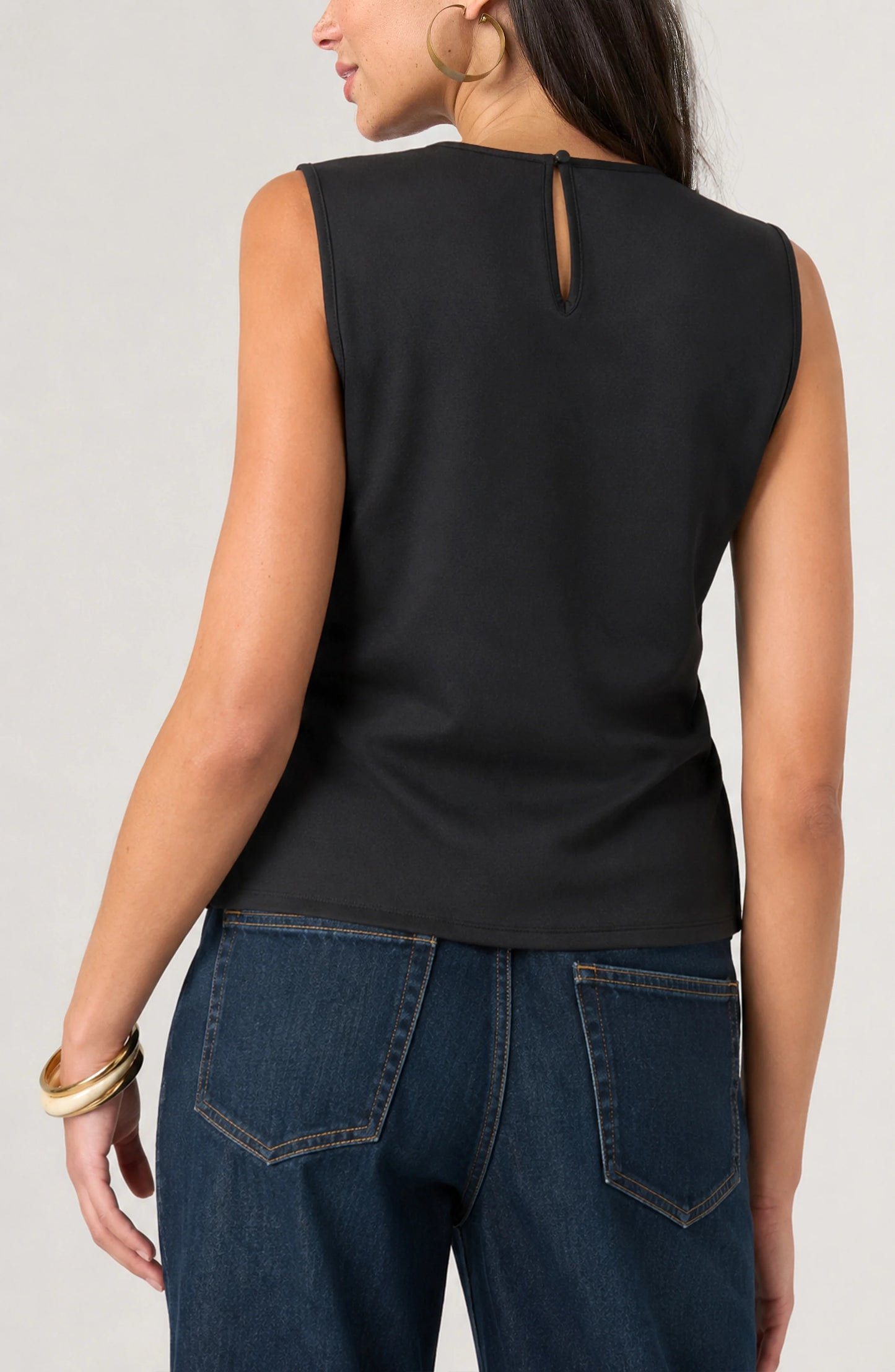 Sleeveless Embellished Knit-to-Woven Tee