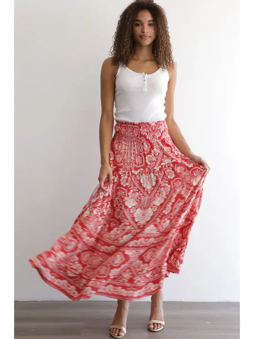 Smocked Waist Maxi Skirt