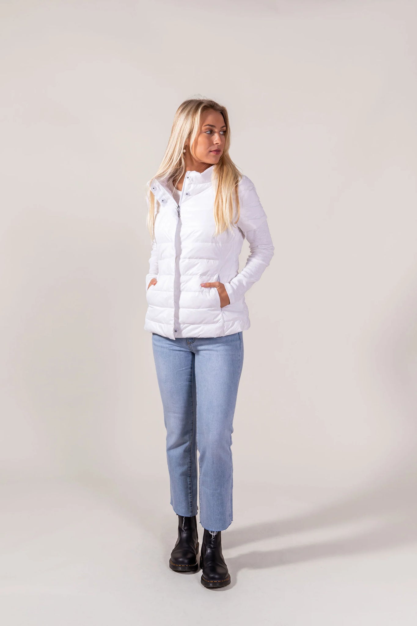 Short Sleeve Puffer Jacket - White