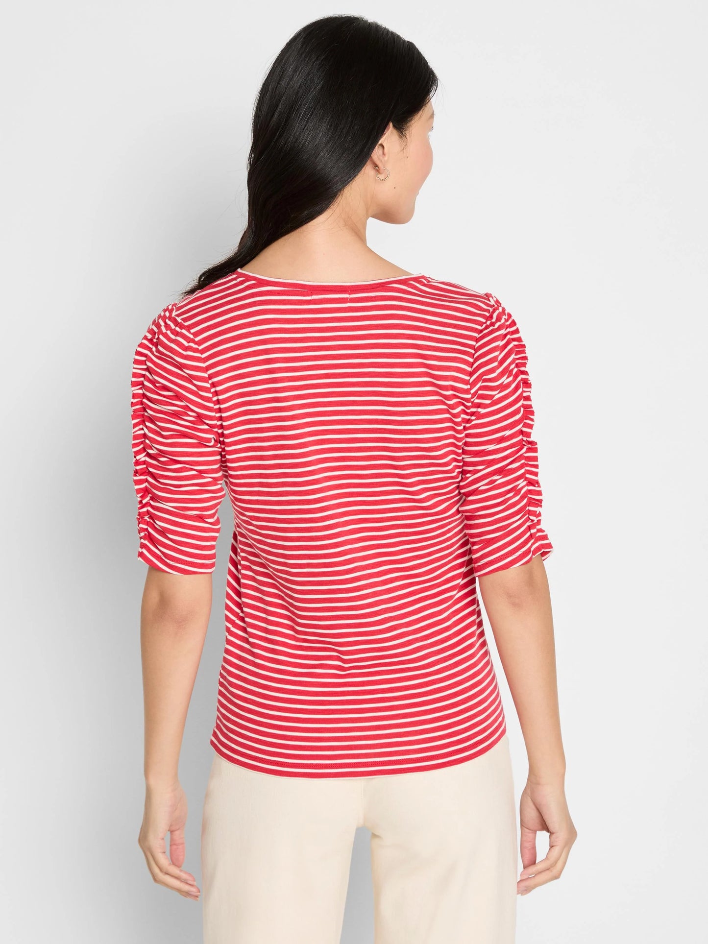 Striped Ruched Elbow Sleeve Tee
