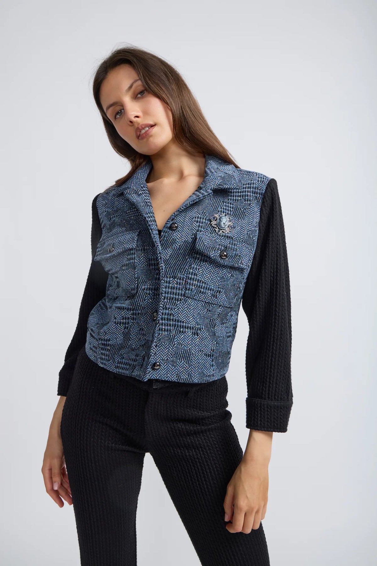 Knit Sleeve Patch Combo Jacket