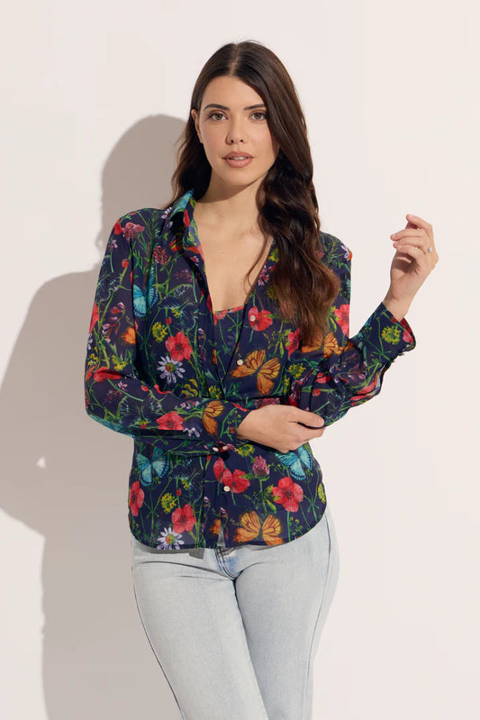 2 Piece Floral Butterfly Blouse with Tank