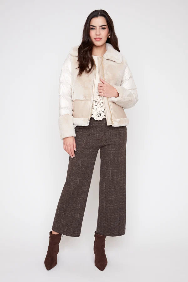 Mix Pleather Faux Fur Quilted Jacket