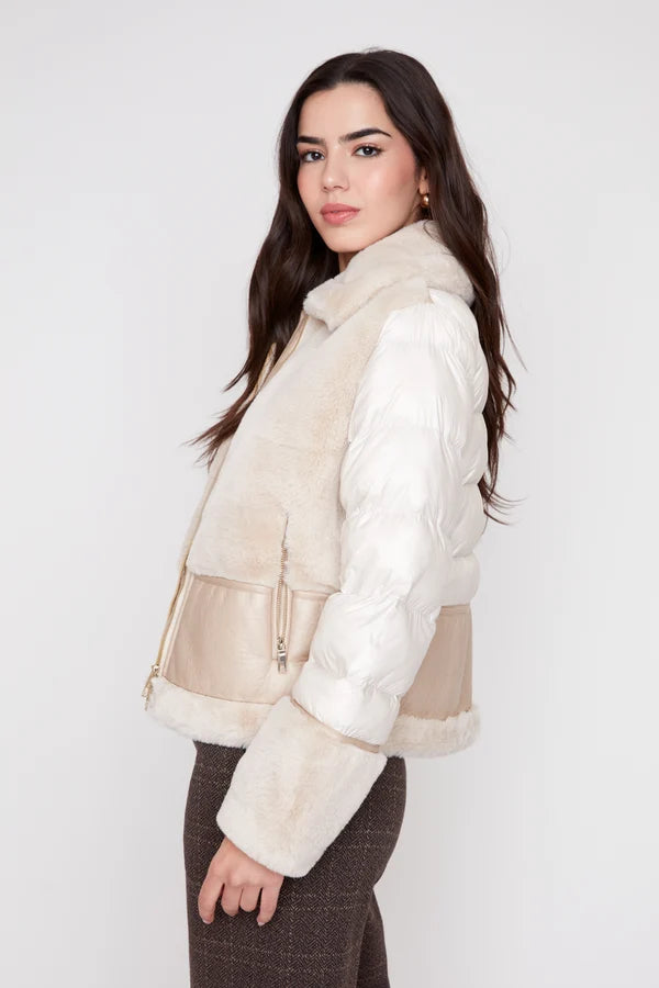 Mix Pleather Faux Fur Quilted Jacket
