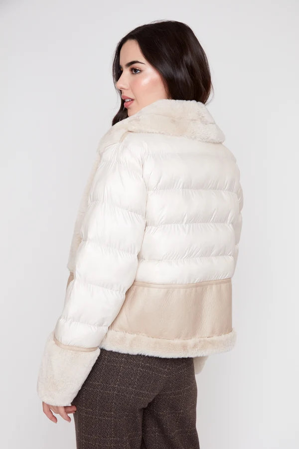 Mix Pleather Faux Fur Quilted Jacket