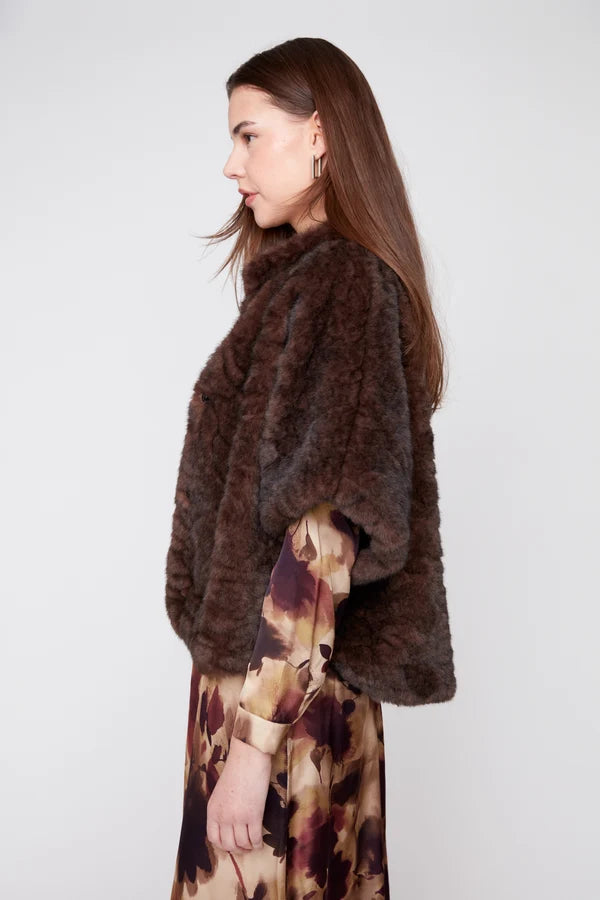 Ruched Faux Fur Poncho